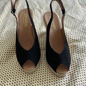 Black Espadrille Slingback Shoes with Pointed Toe